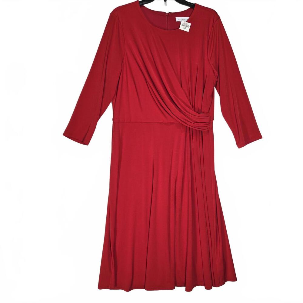 Liz Claiborne NWT Red Sheath Midi Dress Size 14 Faux Wrap 3/4 Sleeve Career